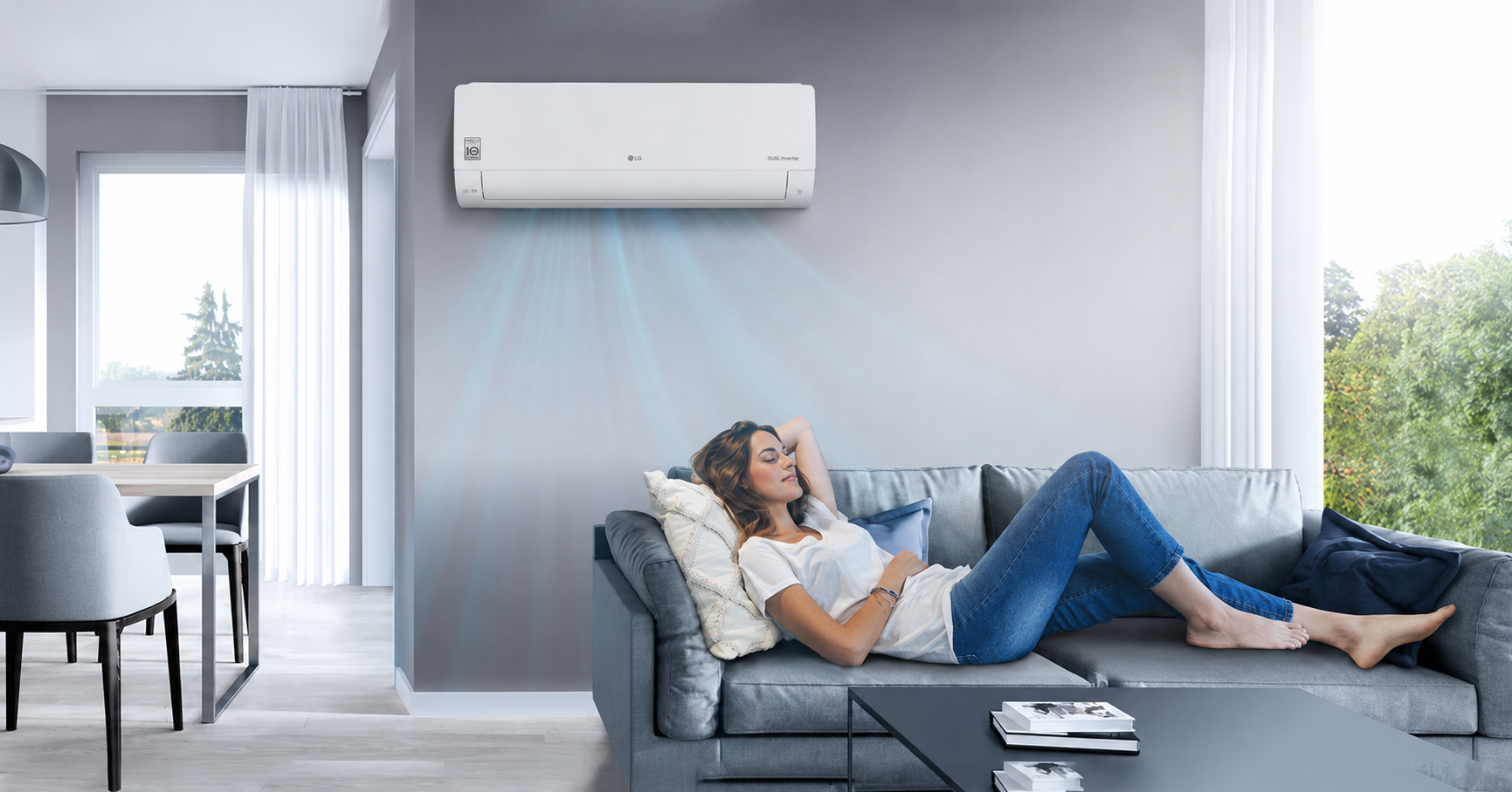 JetCool: enfriamiento rápido cuando más lo necesitas   El modo JetCool está diseñado para enfriar la estancia rápidamente en los momentos de más calor. Esta función permite que el aire acondicionado trabaje a máxima potencia durante un periodo inicial para alcanzar antes la temperatura deseada.  Es ideal para esos días de verano en los que llegas a casa y necesitas una sensación de frescor inmediata.  Activa JetCool y disfruta de un alivio rápido frente al calor.